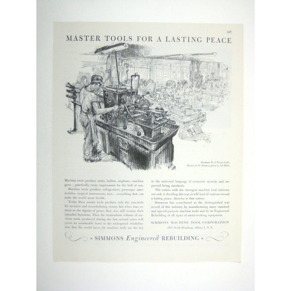Vintage 1944 Simmons Engineered Rebuilding Print Ad WWII Era